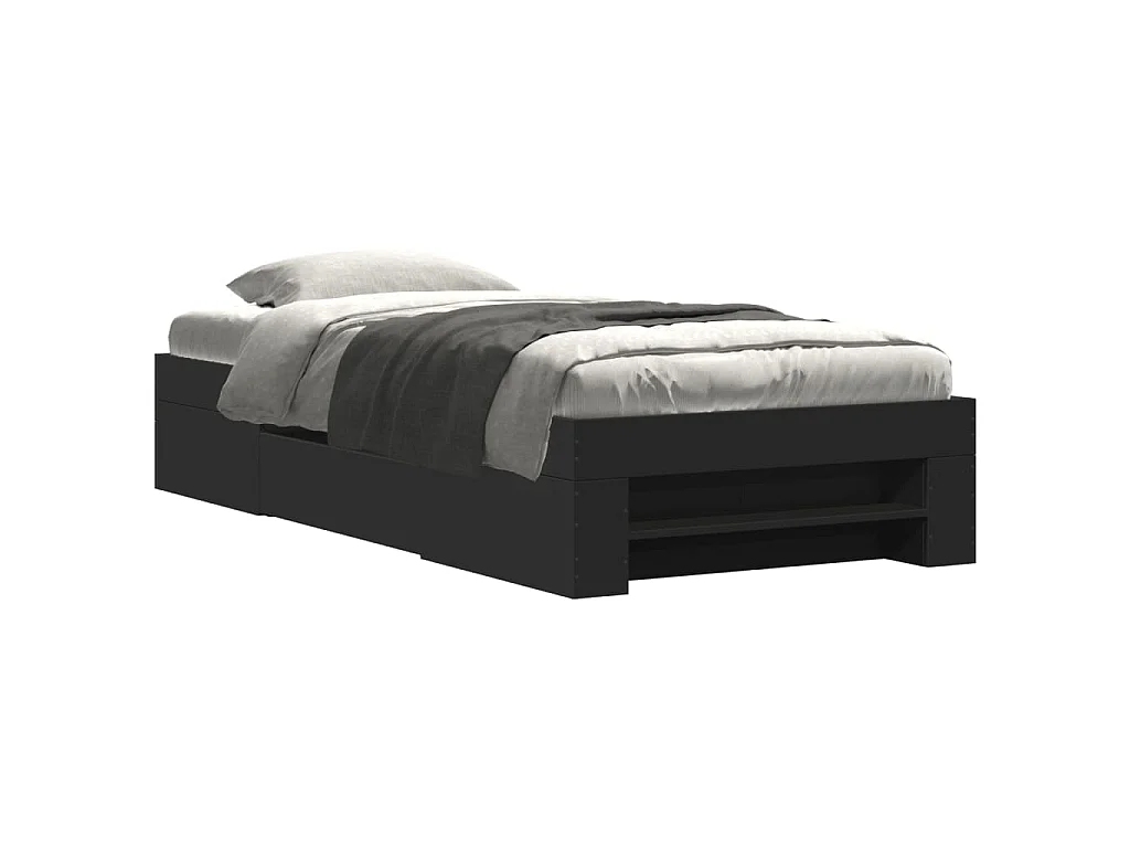 Cadre de lit sans matelas noir 75x190 cm bois ingénierie