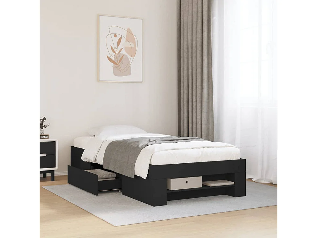 Cadre de lit sans matelas noir 75x190 cm bois ingénierie