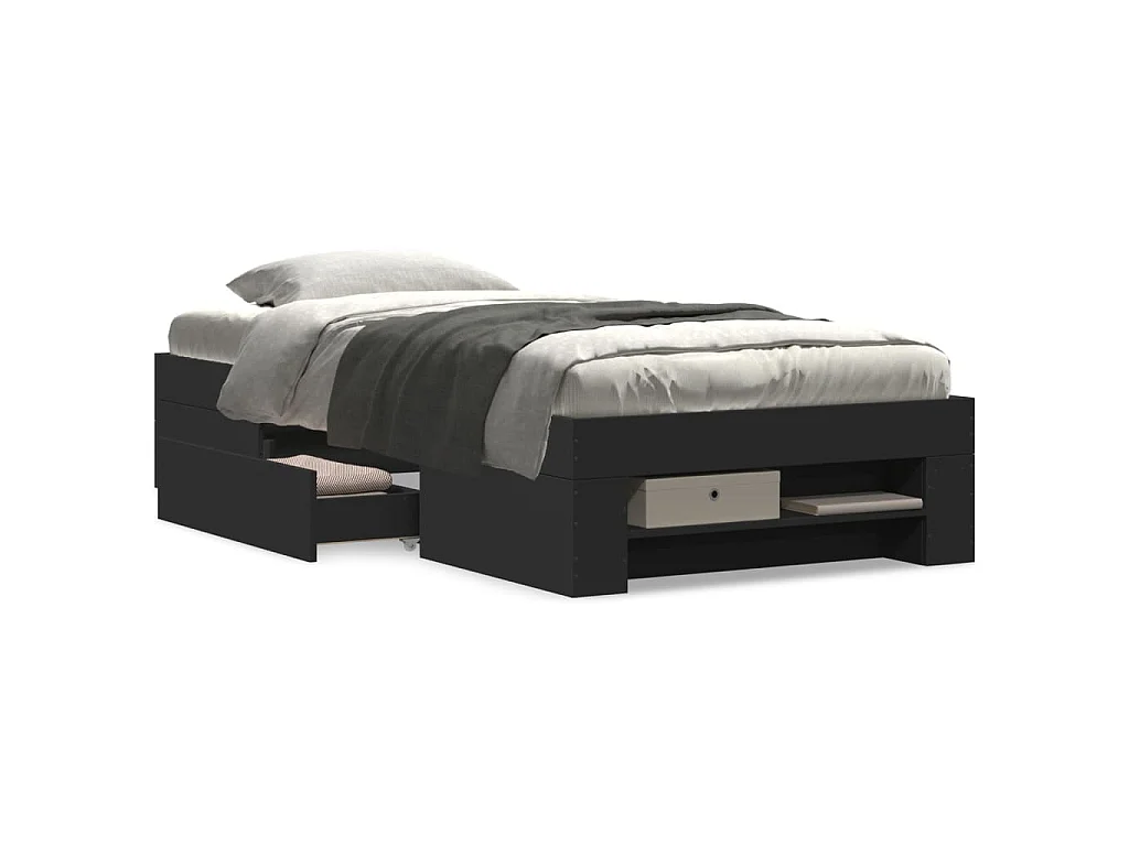 Cadre de lit sans matelas noir 75x190 cm bois ingénierie