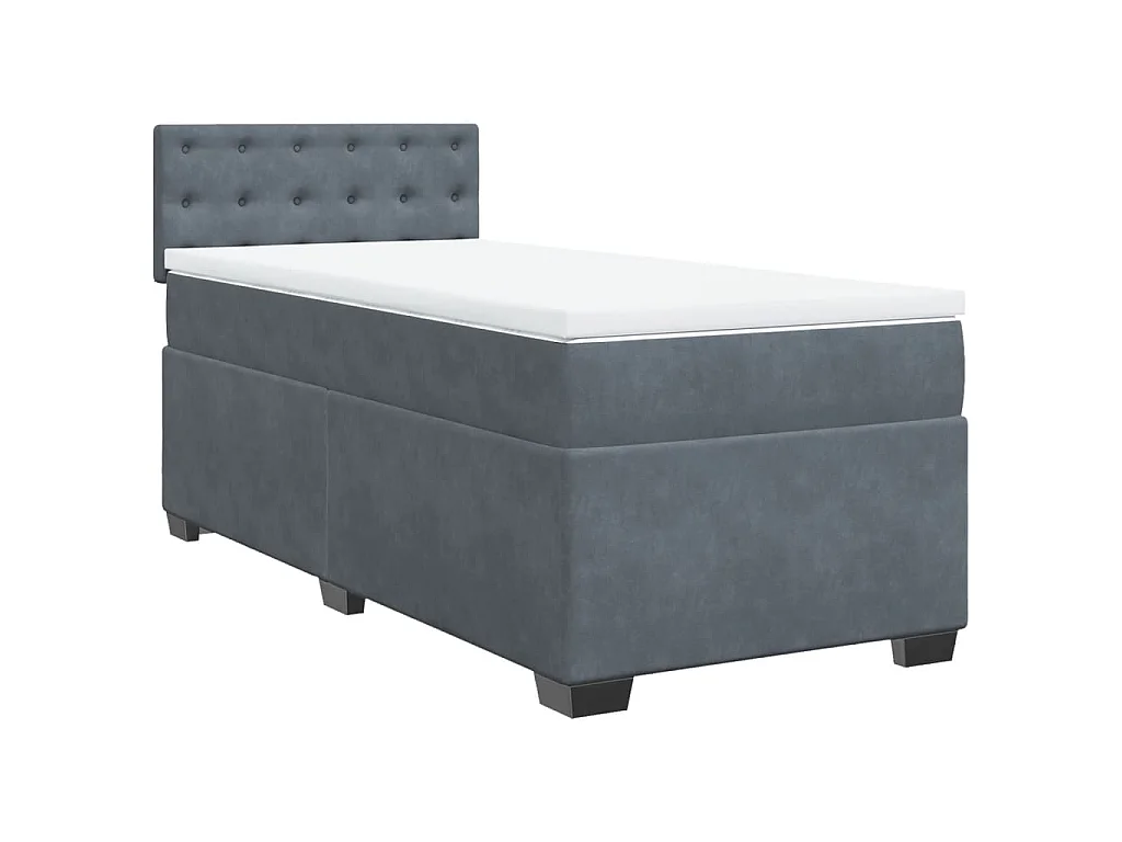 Cama box spring con colchón terciopelo gris oscuro 90x190 cm