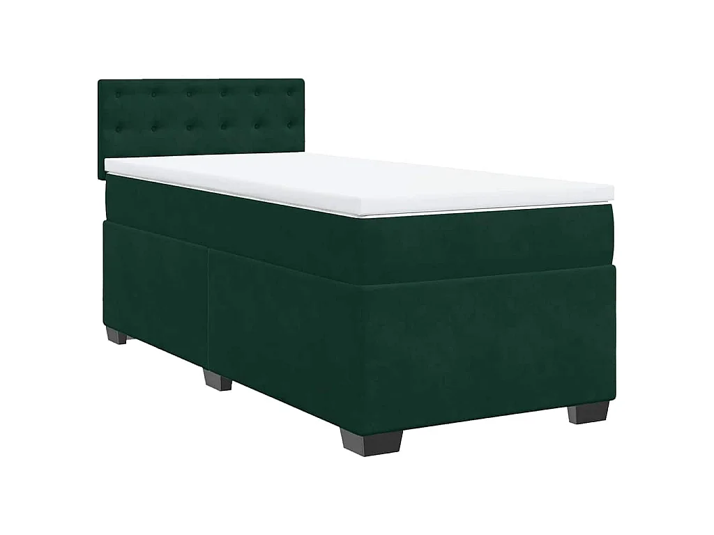Cama box spring con colchón terciopelo verde oscuro 90x190 cm