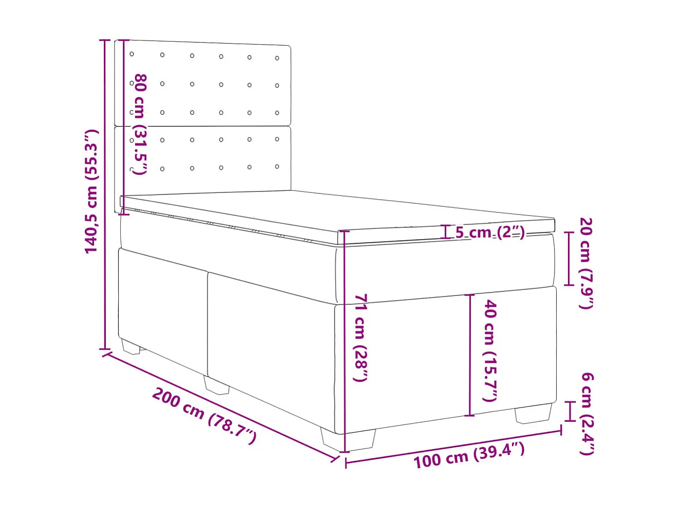 Boxspringbett mit Matratze Grau 100x200 cm Kunstleder