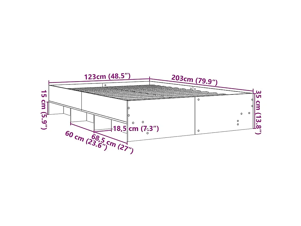 Bedframe massief hout wit 120x200 cm