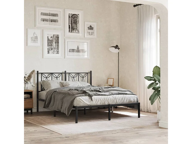 Bedframe met hoofdbord metaal zwart 140x200 cm
