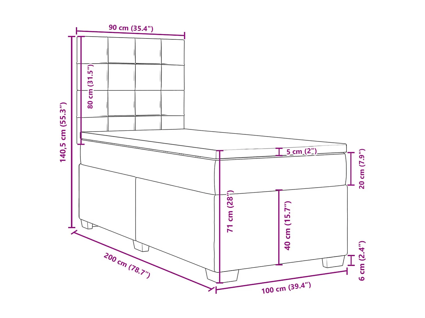 Boxspring met matras stof donkerbruin 100x200 cm