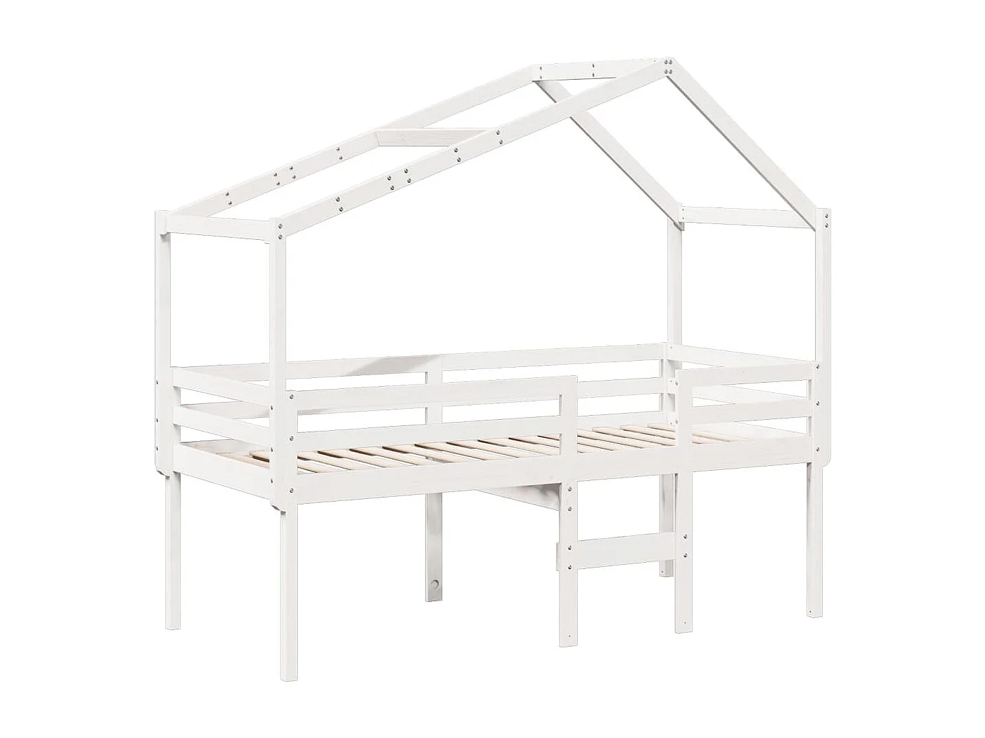 Cama alta con techo madera maciza de pino blanco 80x200 cm