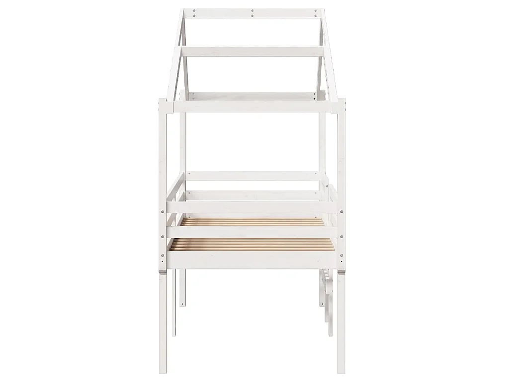 Letto a Soppalco con Tetto Bianco 80x200 cm in Legno di Pino