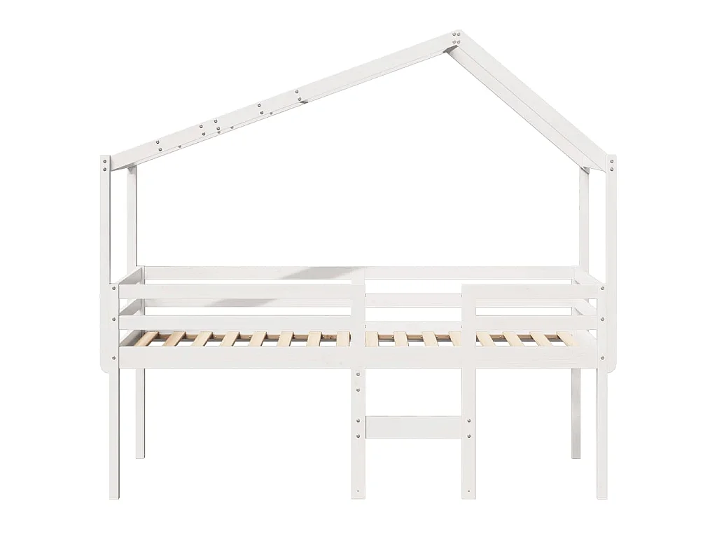 Letto a Soppalco con Tetto Bianco 80x200 cm in Legno di Pino