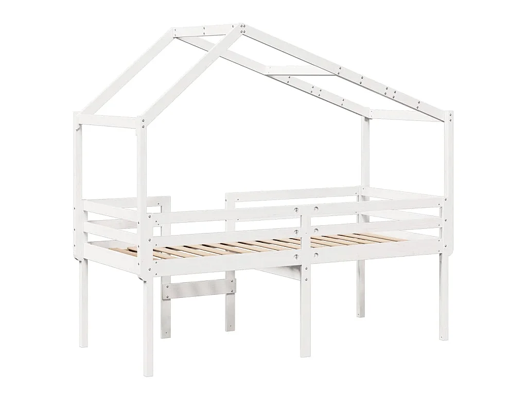 Letto a Soppalco con Tetto Bianco 80x200 cm in Legno di Pino