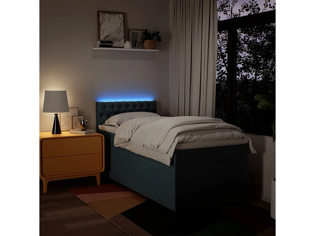 Cama box spring con colchón tela azul 80x200 cm