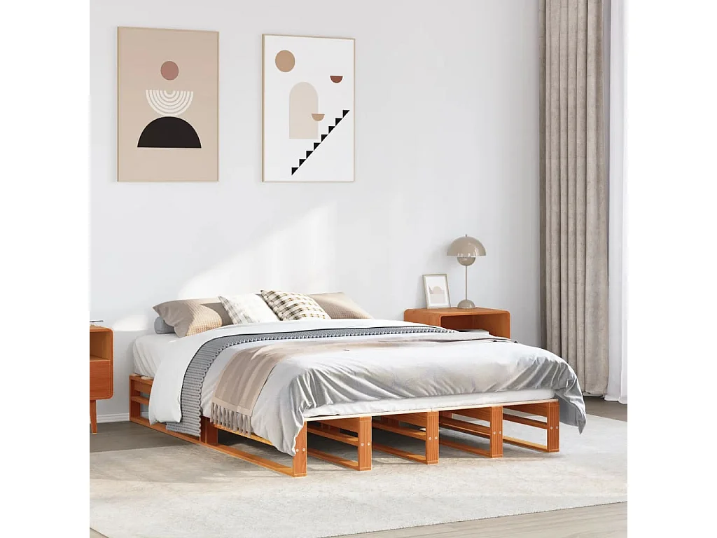 Cadre de lit sans matelas cire marron 160x200cm bois pin massif
