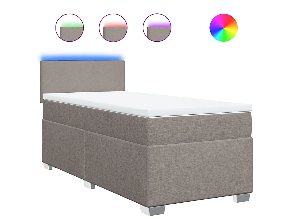 Cama box spring con colchón tela gris taupe 90x190 cm