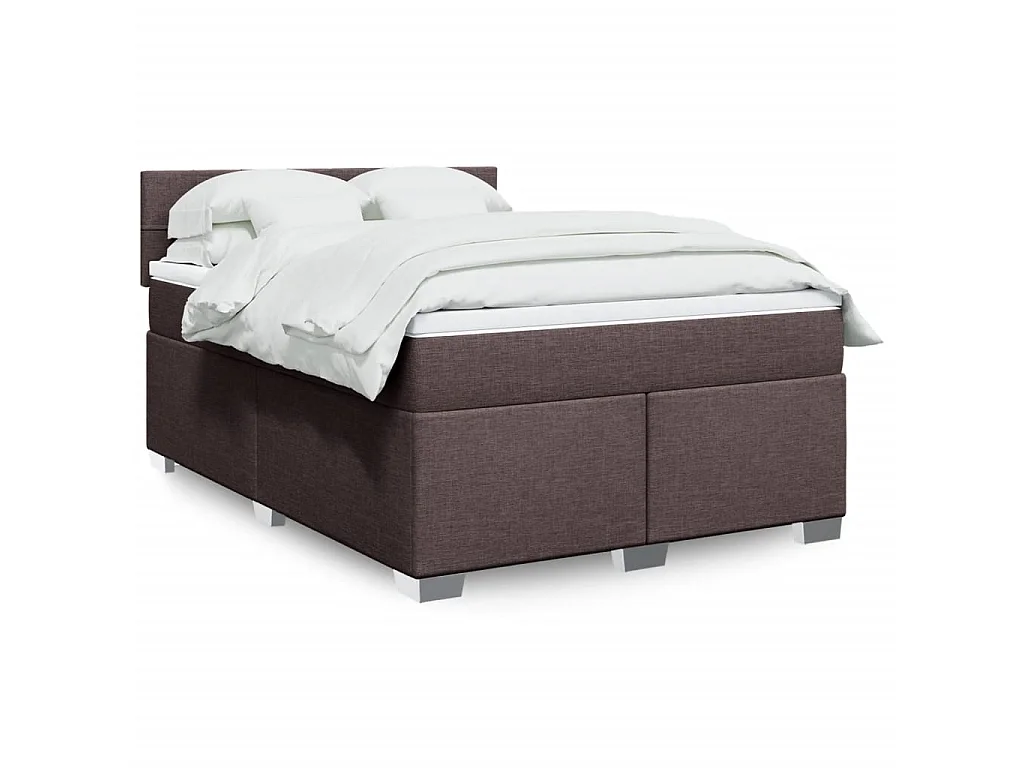 Cama box spring con colchón tela marrón oscuro 160x200 cm
