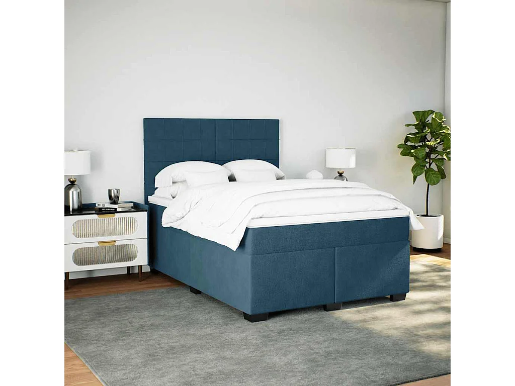 Boxspringbett mit Matratze Blau 140x190 cm Samt