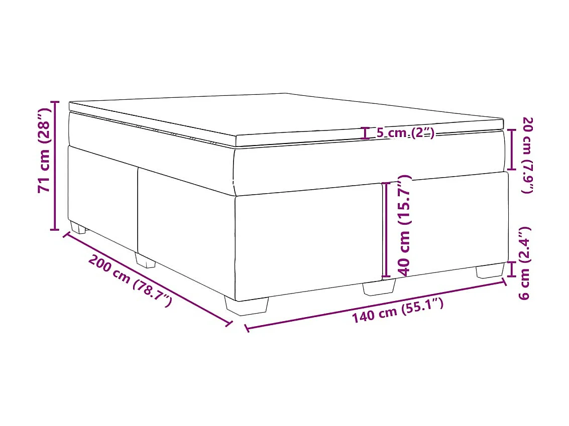 Cama box spring con colchón terciopelo gris oscuro 140x200 cm