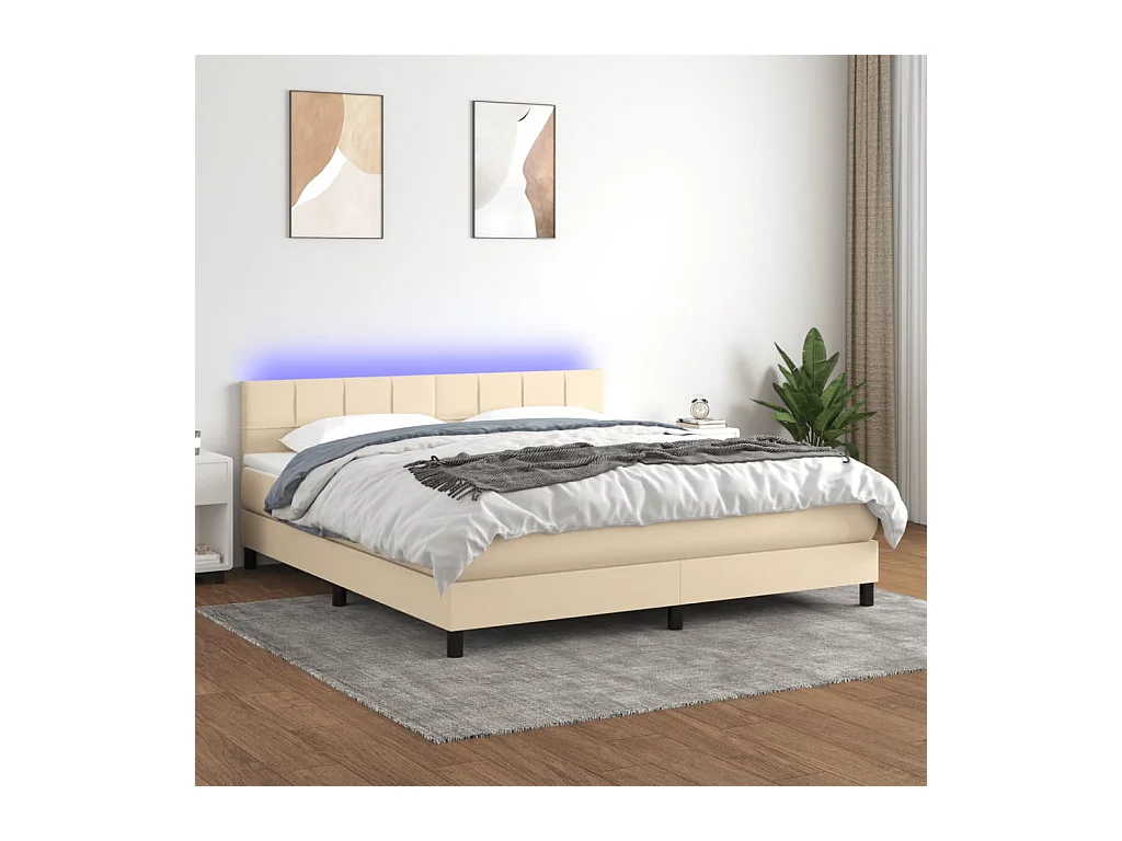 Sommier à lattes de lit avec matelas LED Crème 180x200 cm Tissu
