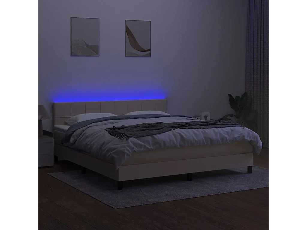 Sommier à lattes de lit avec matelas LED Crème 180x200 cm Tissu