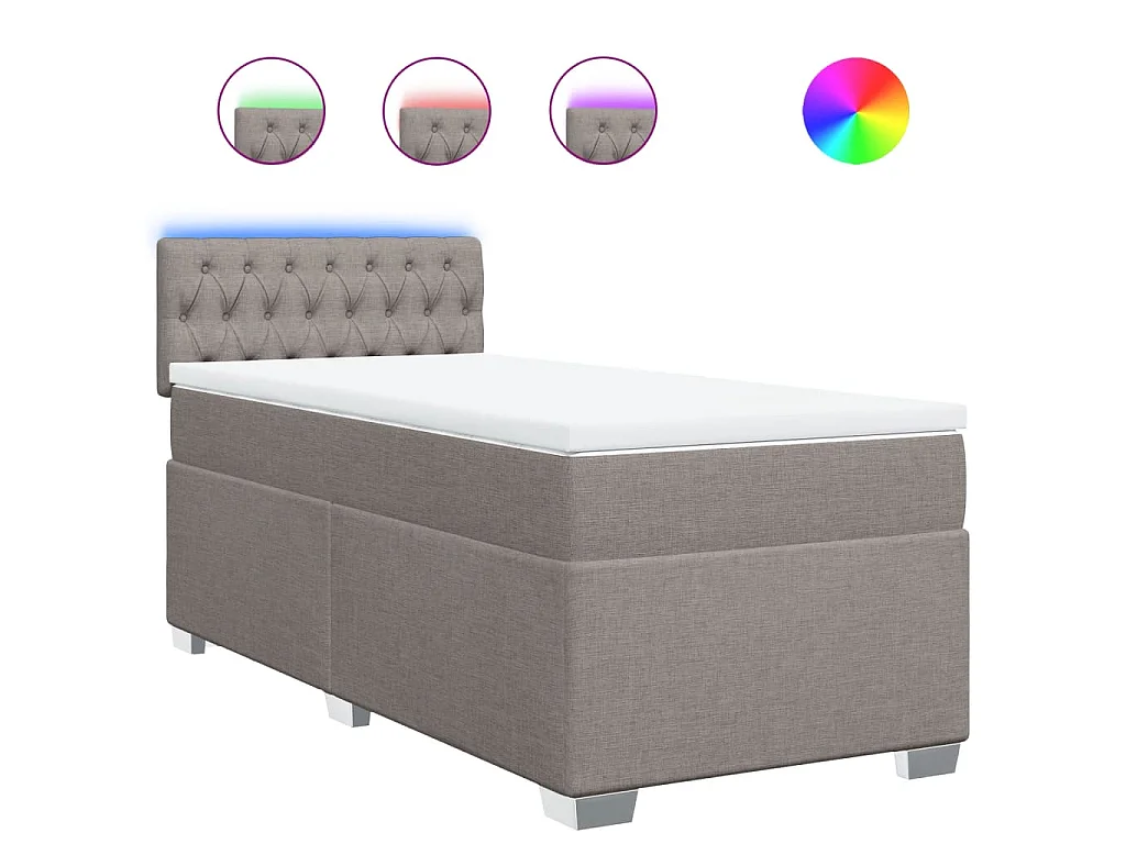 Cama box spring con colchón tela gris taupe 80x200 cm