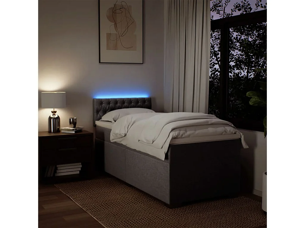 Cama box spring con colchón tela gris taupe 80x200 cm