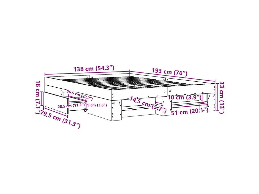 Cadre de lit sans matelas chêne sonoma 135x190 cm
