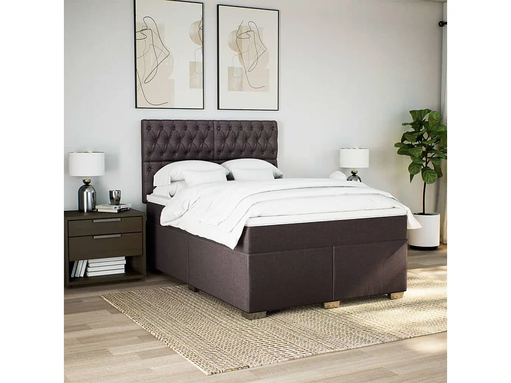 Boxspring met matras stof donkerbruin 160x200 cm
