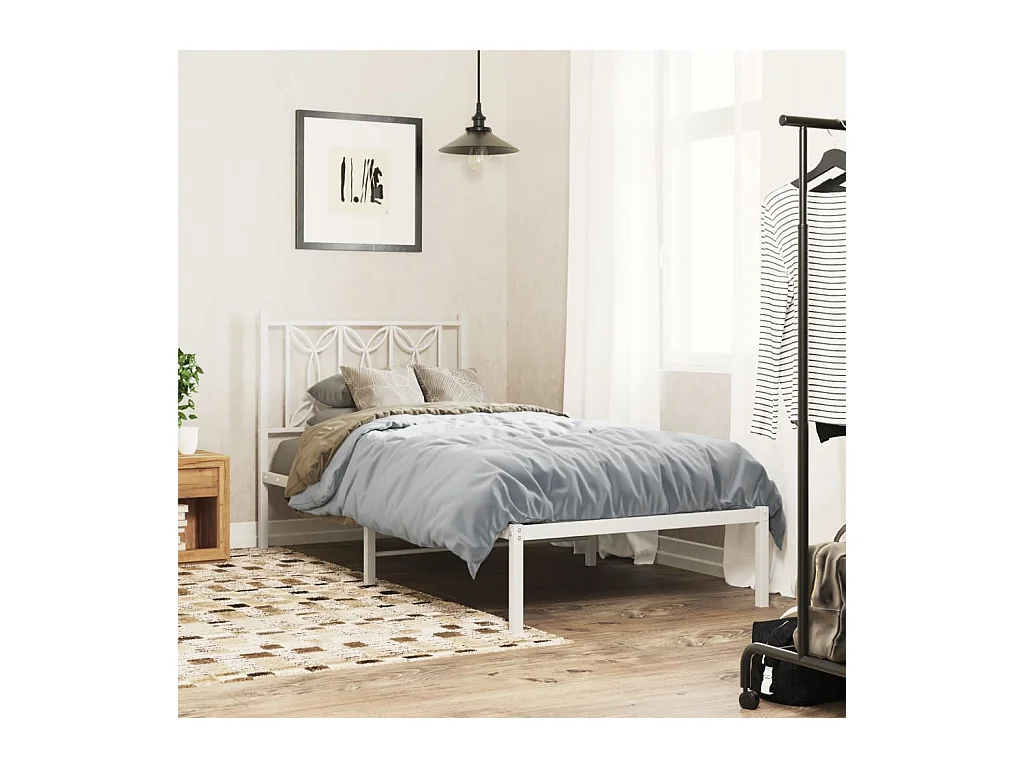 Cadre de lit métal sans matelas avec tête de lit blanc 80x200cm
