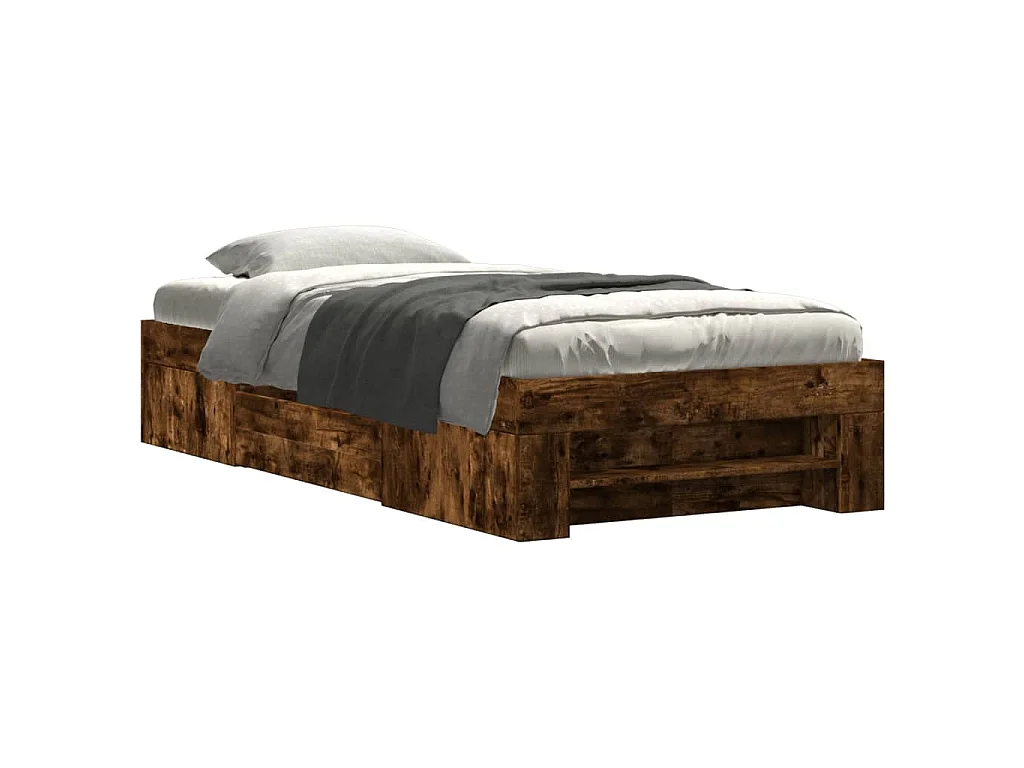Cadre de lit sans matelas chêne fumé 75x190cm bois d'ingénierie