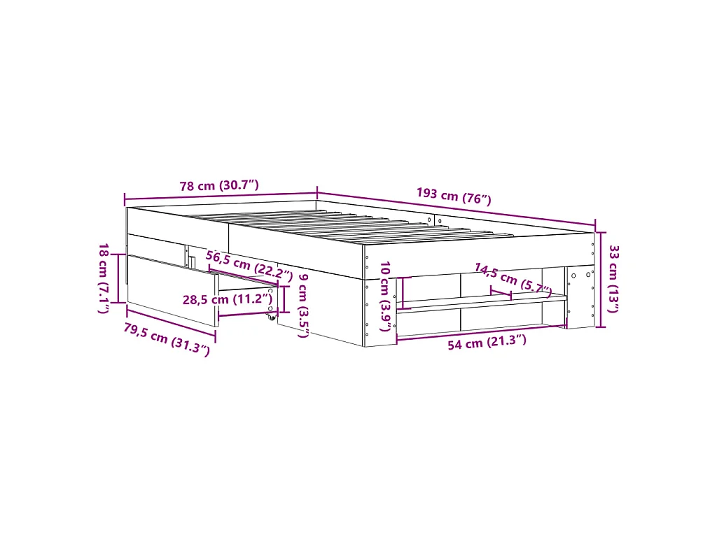 Cadre de lit sans matelas chêne fumé 75x190cm bois d'ingénierie