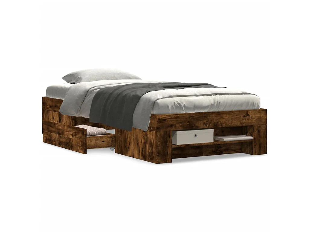 Cadre de lit sans matelas chêne fumé 75x190cm bois d'ingénierie