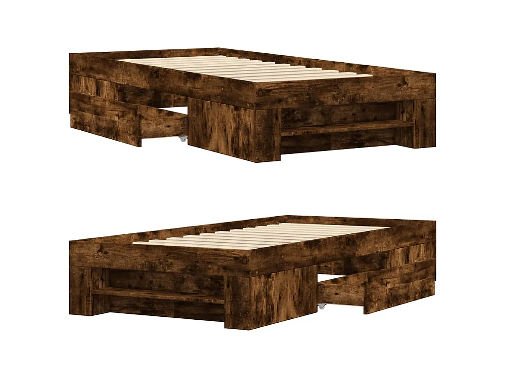 Cadre de lit sans matelas chêne fumé 75x190cm bois d'ingénierie