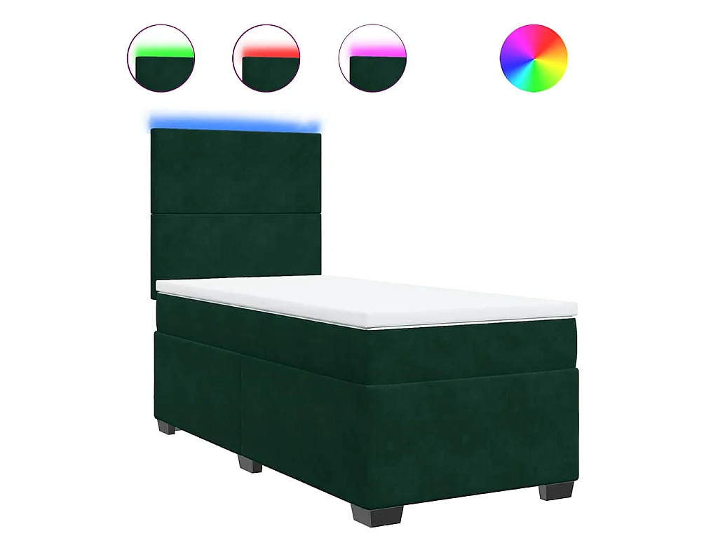 Cama box spring con colchón terciopelo verde oscuro 100x200 cm