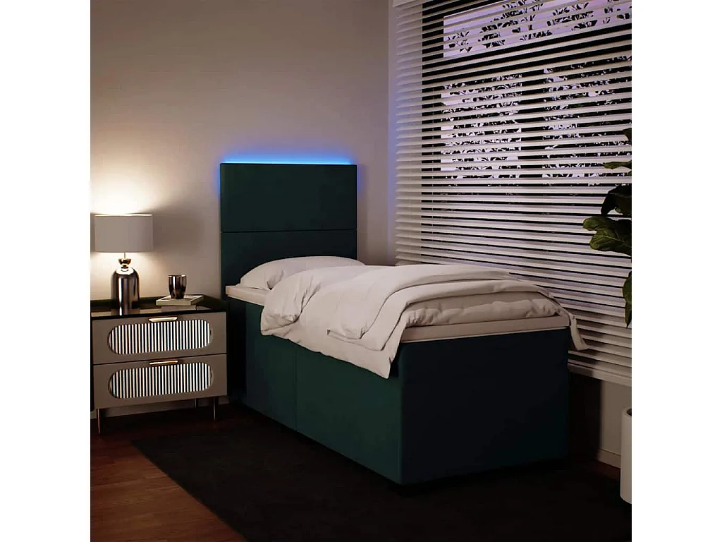 Cama box spring con colchón terciopelo verde oscuro 100x200 cm