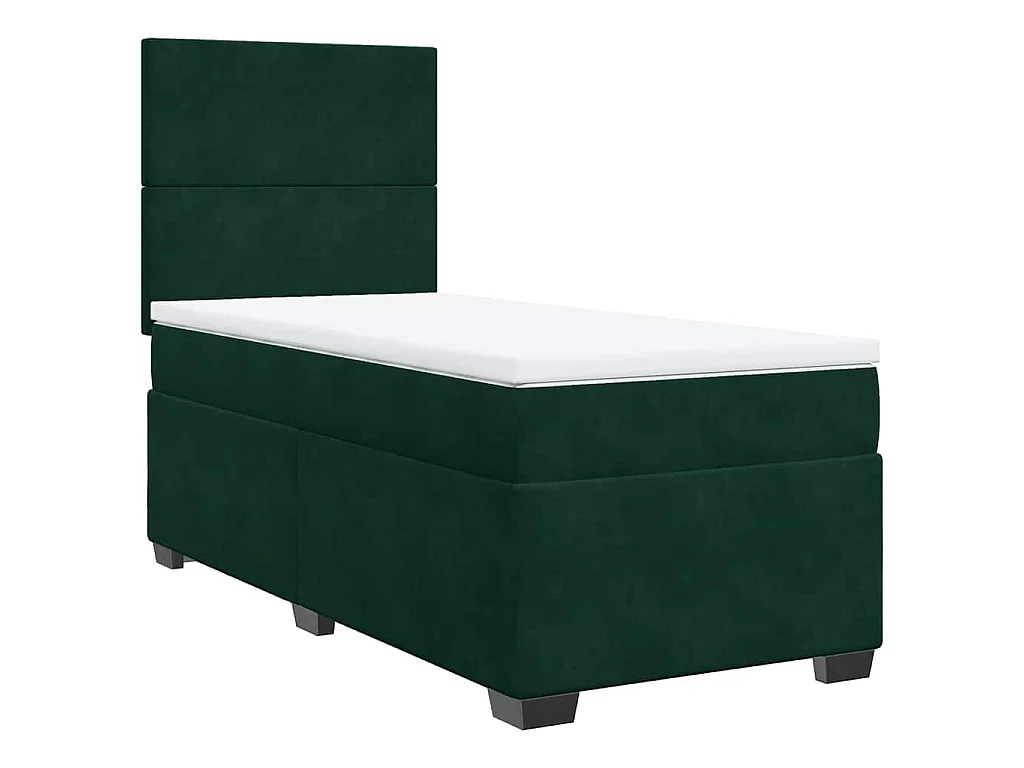 Cama box spring con colchón terciopelo verde oscuro 100x200 cm