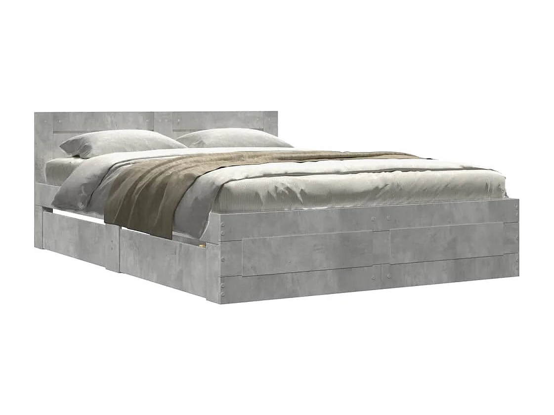 Cadre de lit et tête de lit sans matelas gris béton 120x200 cm