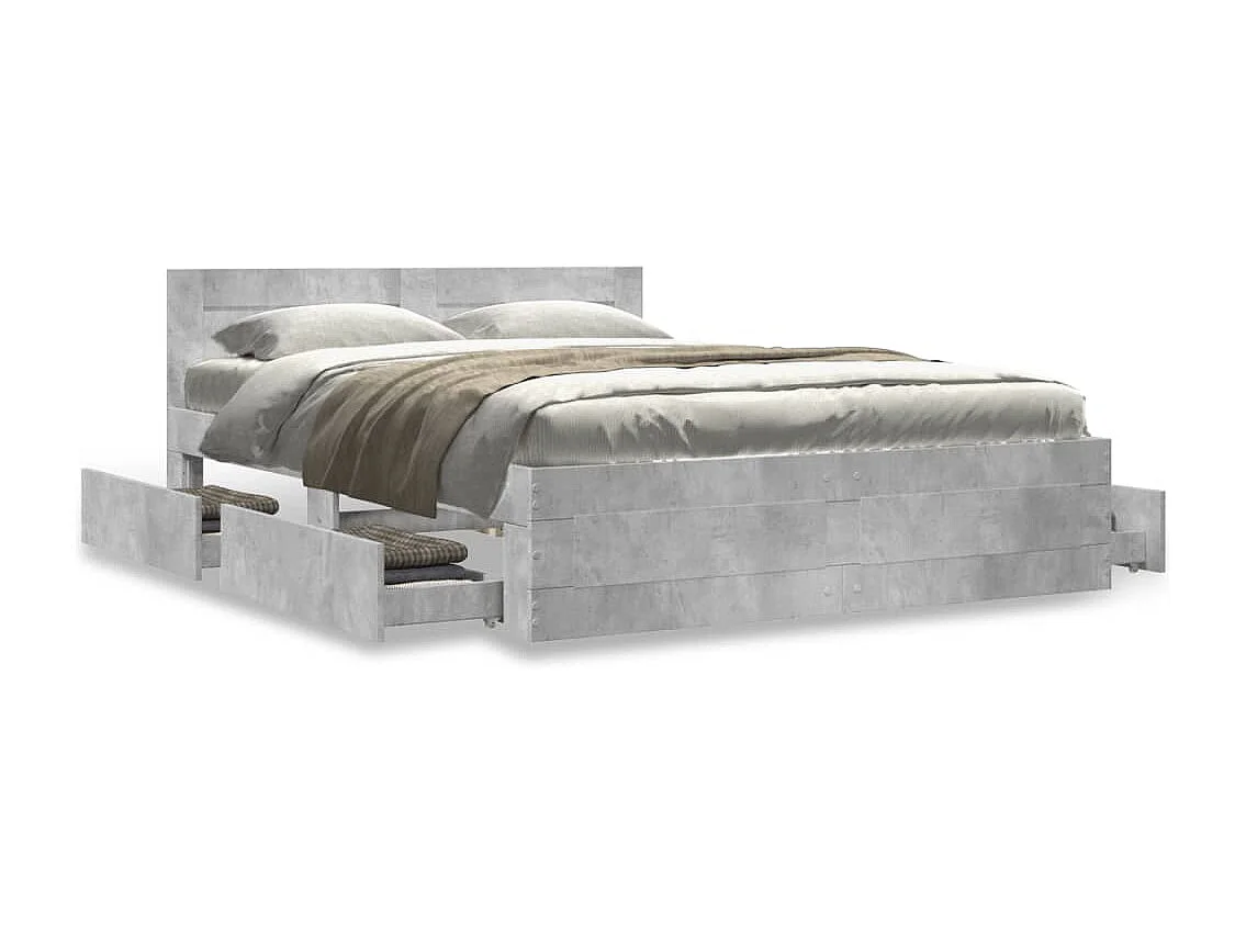 Cadre de lit et tête de lit sans matelas gris béton 120x200 cm