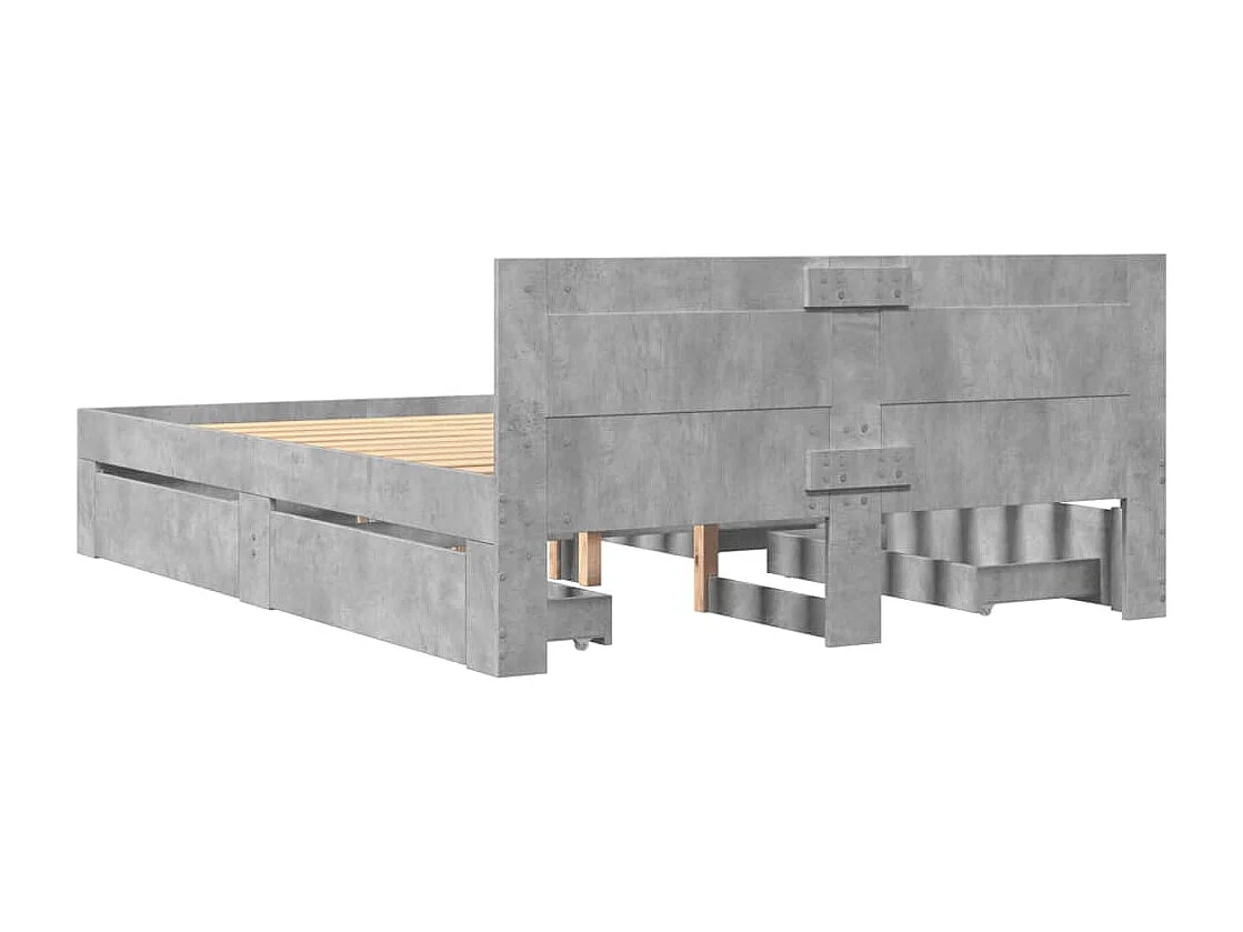 Cadre de lit et tête de lit sans matelas gris béton 120x200 cm