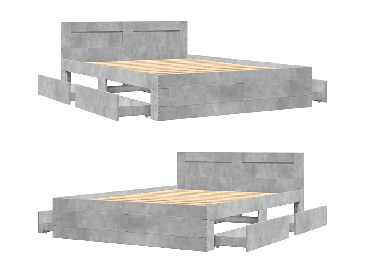 Cadre de lit et tête de lit sans matelas gris béton 120x200 cm