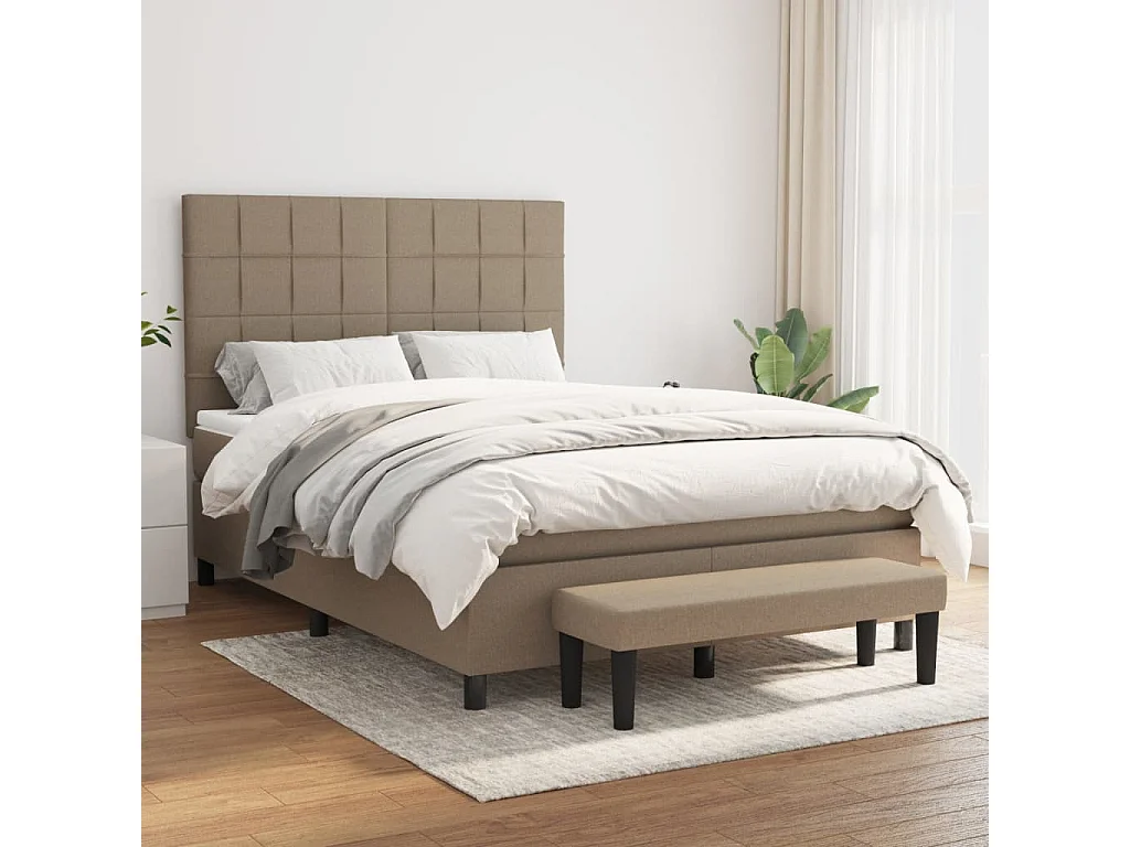 Sommier à lattes de lit avec matelas Taupe 140x200 cm Tissu