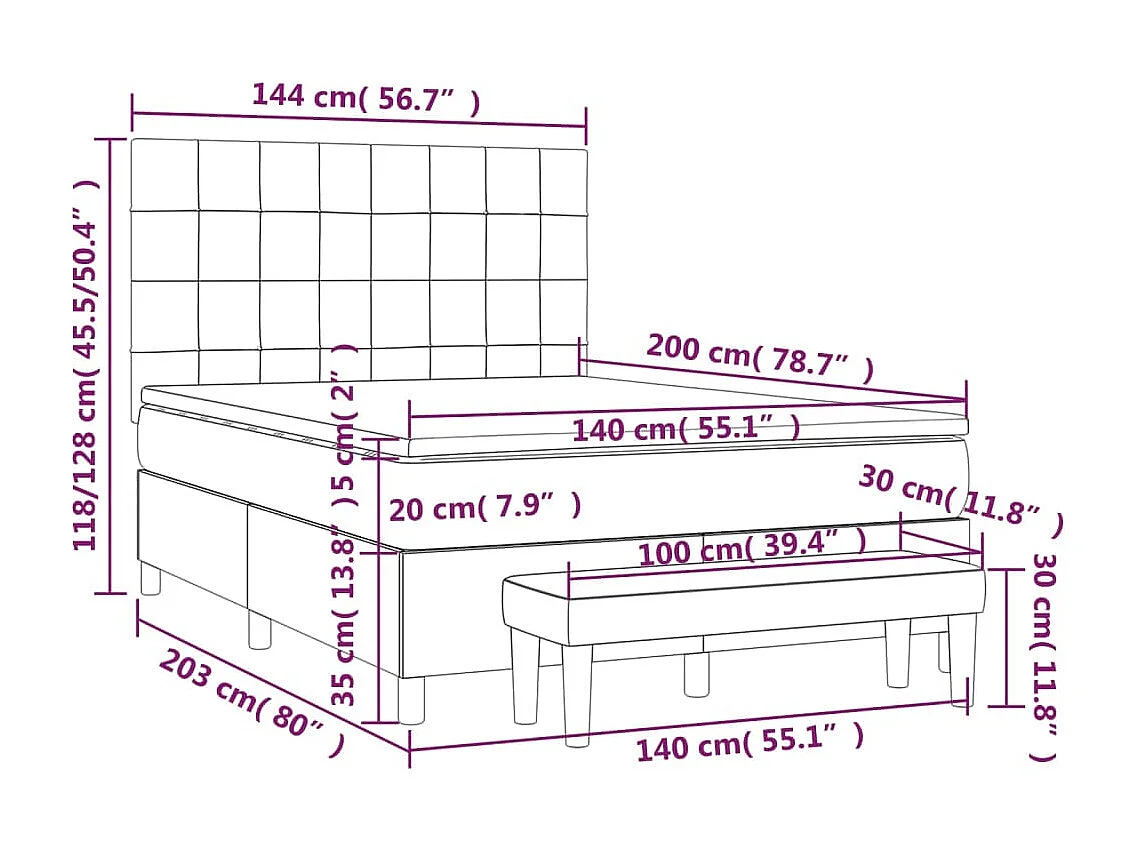 Sommier à lattes de lit avec matelas Taupe 140x200 cm Tissu