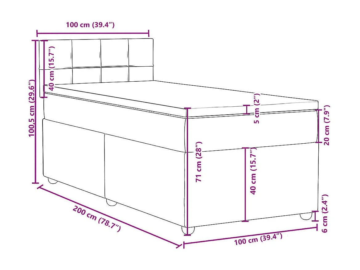 Sommier à lattes de lit avec matelas Gris foncé 100x200cm Tissu