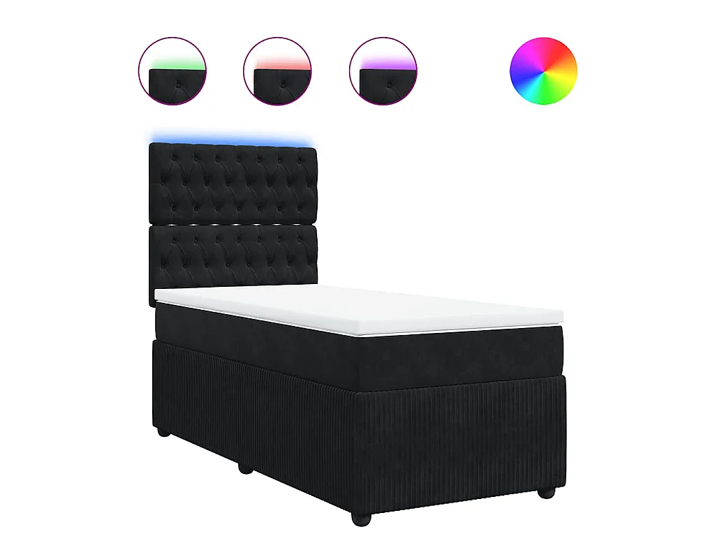 Cama box spring con colchón terciopelo negro 80x200 cm