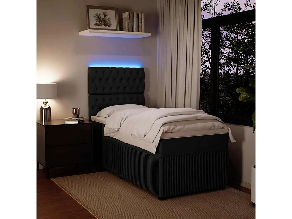 Cama box spring con colchón terciopelo negro 80x200 cm