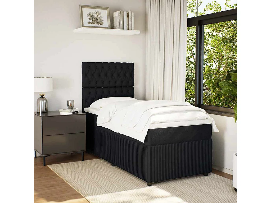 Cama box spring con colchón terciopelo negro 80x200 cm