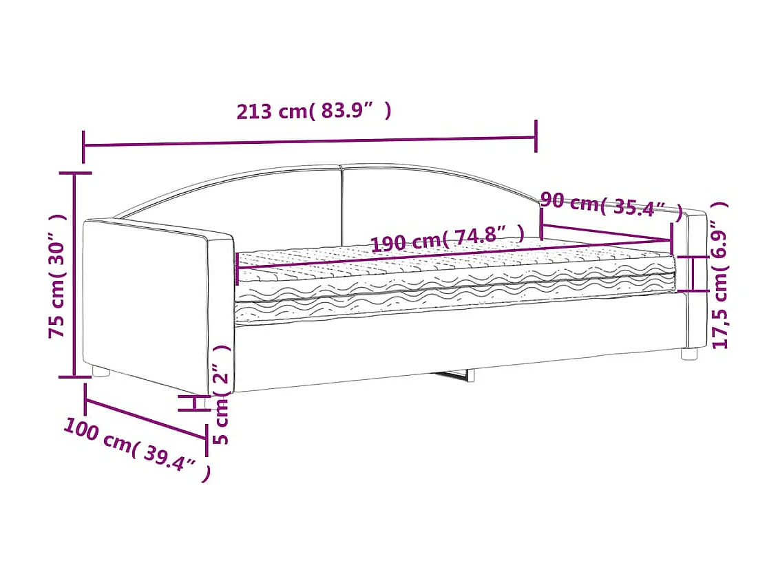 Lit de jour avec matelas noir 90x190 cm tissu