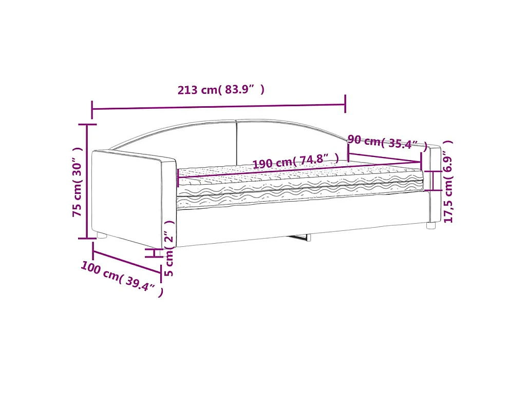 Divano Letto con Materasso Nero 90x190 cm in Tessuto