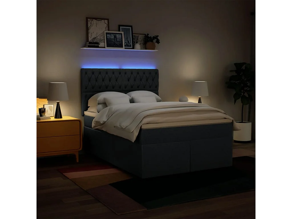 Sommier à lattes de lit avec matelas Bleu 160x200 cm Tissu