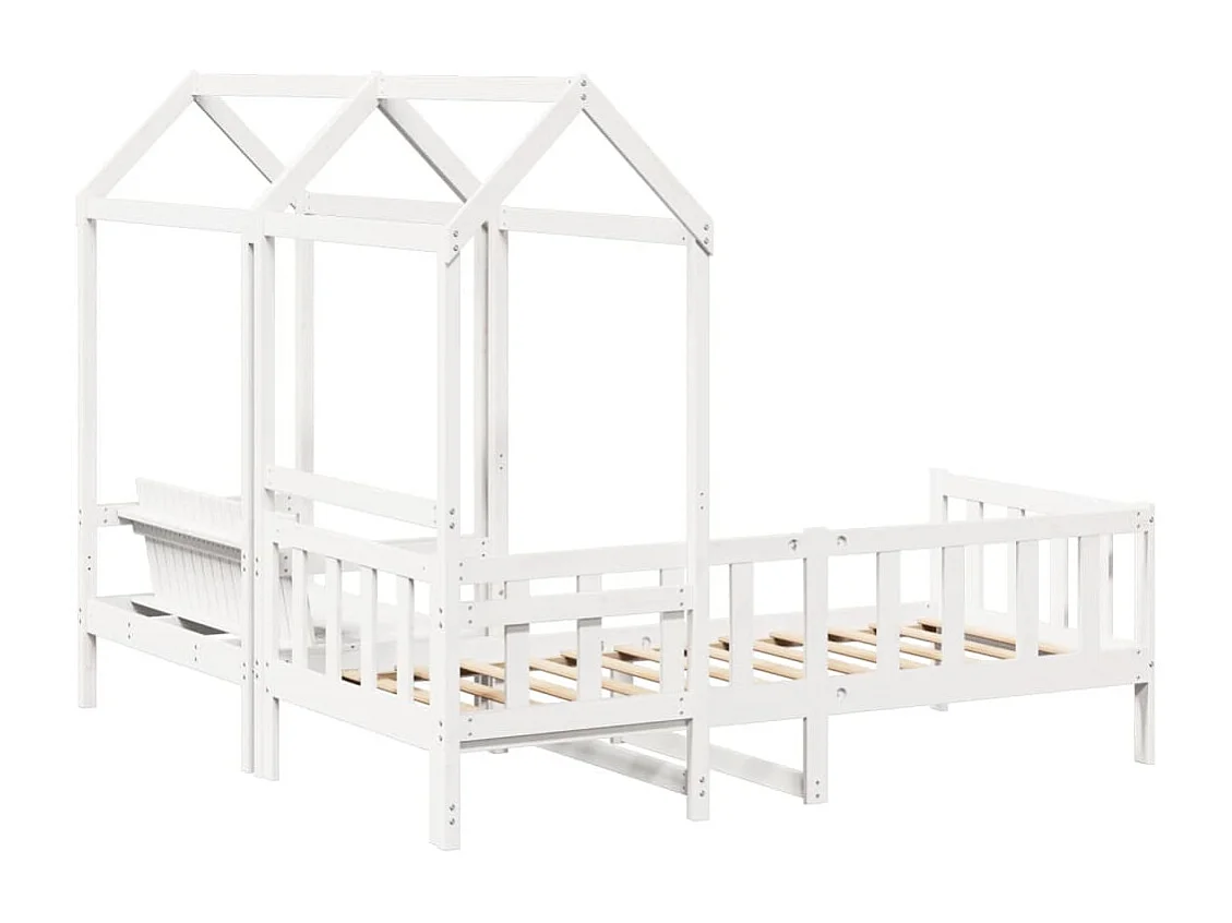 Ensemble de lit de jour et de banc avec toit sans matelas blanc