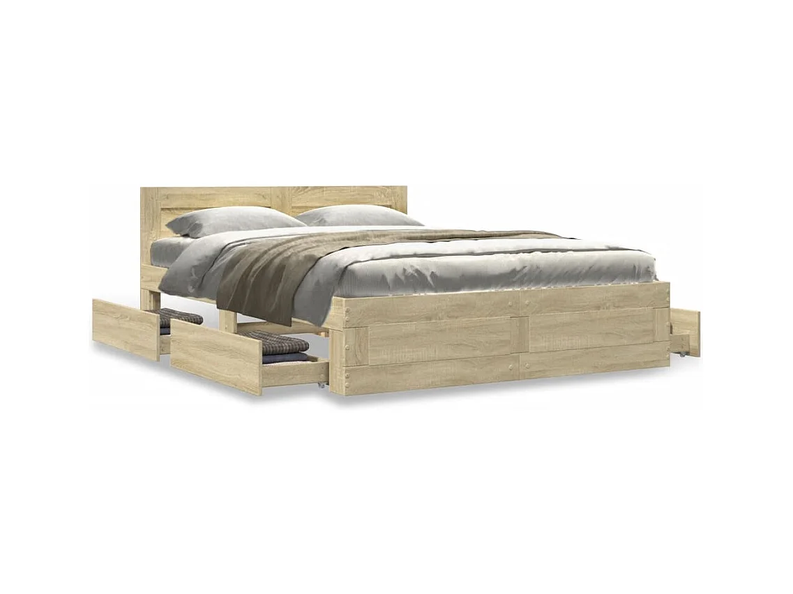 Cadre de lit tête de lit sans matelas chêne sonoma 140x200 cm