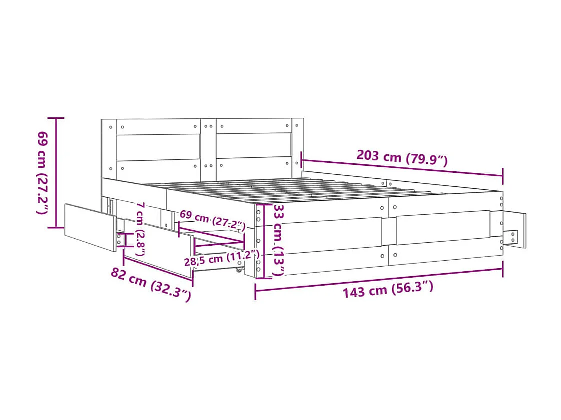 Cadre de lit tête de lit sans matelas chêne sonoma 140x200 cm