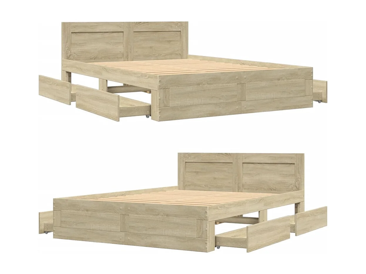 Cadre de lit tête de lit sans matelas chêne sonoma 140x200 cm